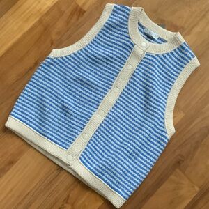 J. Crew Beige and Blue Knit Vest LARGE Cropped sweater shell in stripe Org. $138